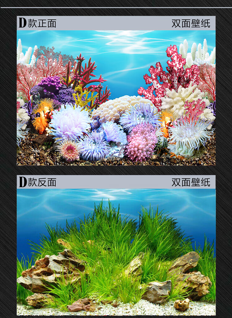 鱼缸背景画鱼缸背景纸高清图3立体造景贴纸装饰珊瑚石水族箱壁纸双面