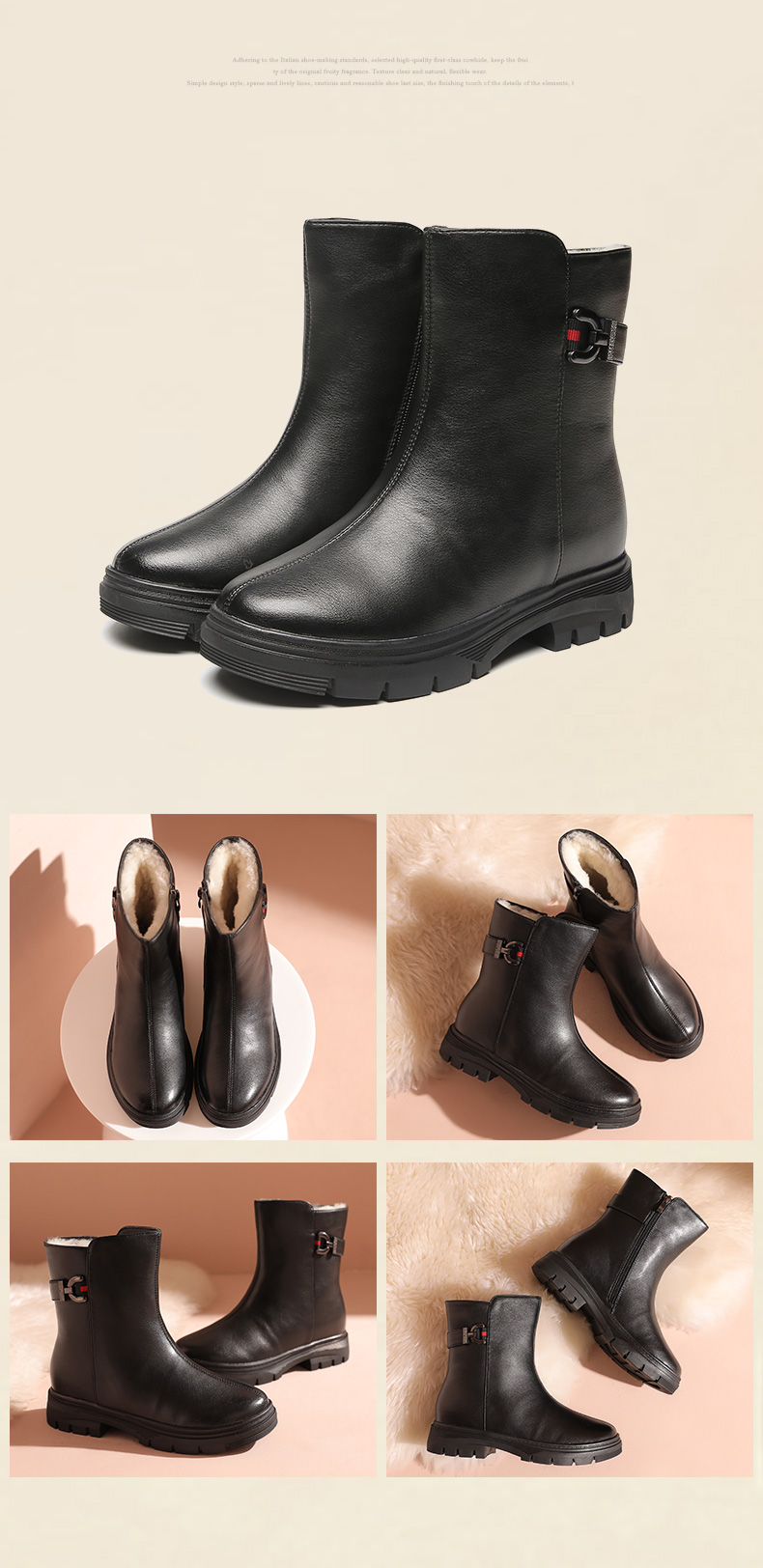 中半筒靴女平底半桶靴新款女士加绒平跟羊毛雪地靴冬季马丁靴保暖老年