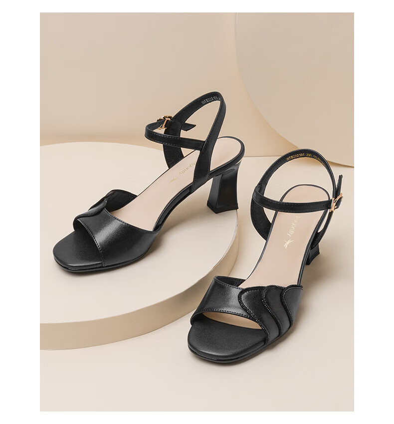 红蜻蜓凉鞋女新款夏季时尚百搭甜美一字带高跟凉鞋增高65cm粗跟女鞋子