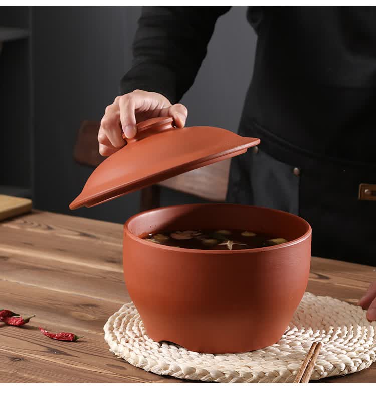 紫砂蒸饭碗 家用粗陶无釉带盖蒸汤碗蒸饭钵碗 紫砂陶瓷大容量蒸饭碗