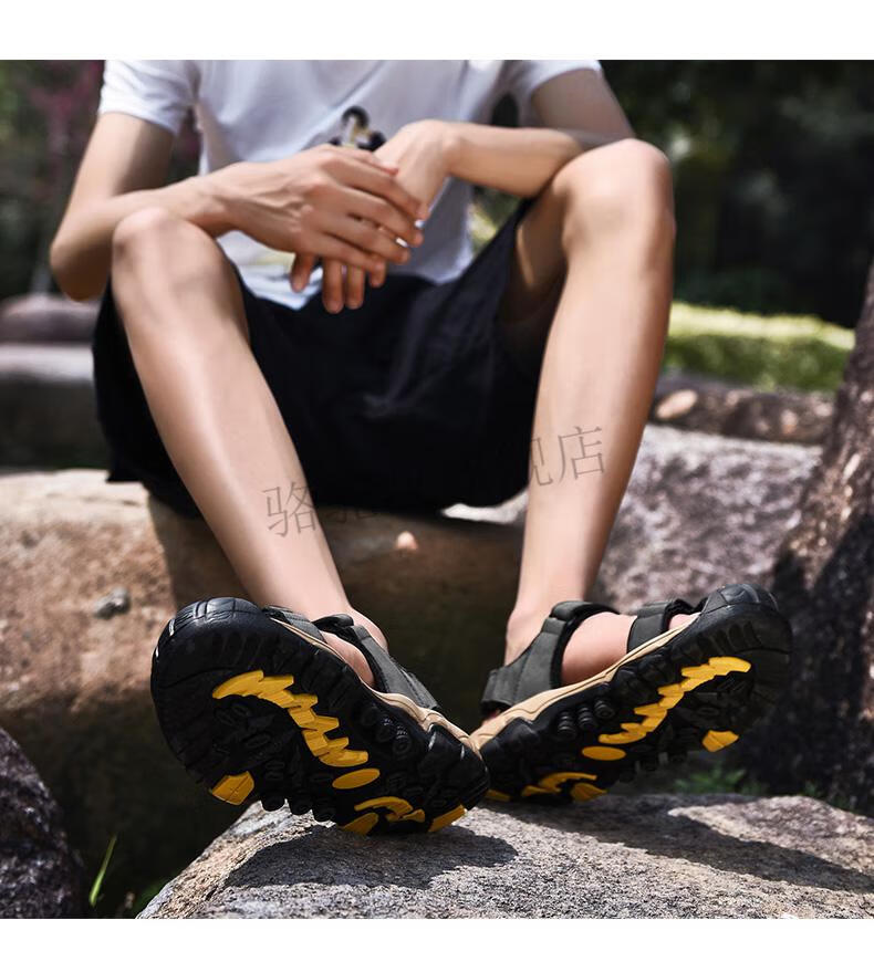 骆驼汉凉鞋男2021新款包头夏季透气户外穿运动休闲头层牛皮沙滩鞋