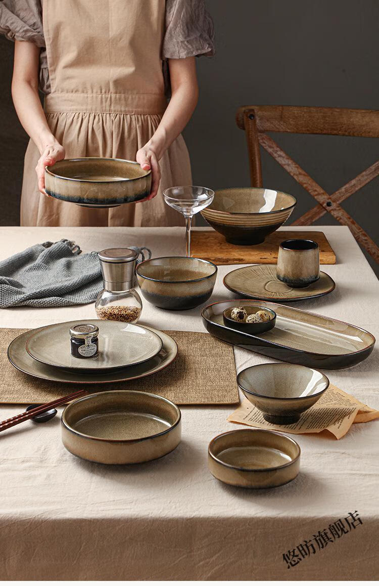 果盘/果篮,日式窑变复古咖啡金创意陶瓷简约轻奢杯碗盘碟餐具组合套装