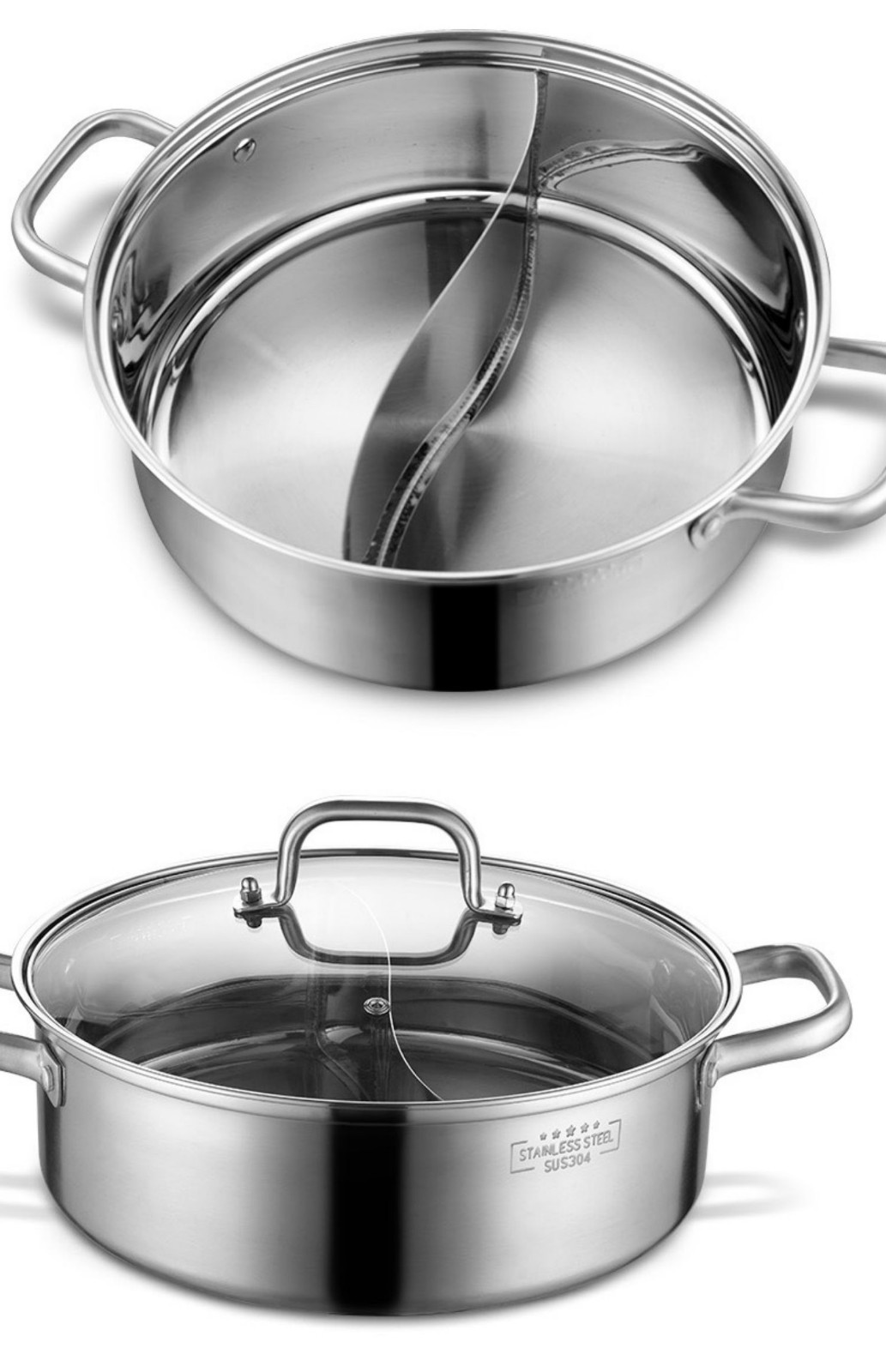 新款304不锈钢鸳鸯锅火锅电磁炉用专用锅具火锅盆两用加厚家用火锅锅