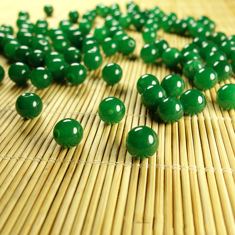 硕熙冰种阳绿色玉石珠子散珠diy手工串珠手链配饰天然石英岩玉石 直径