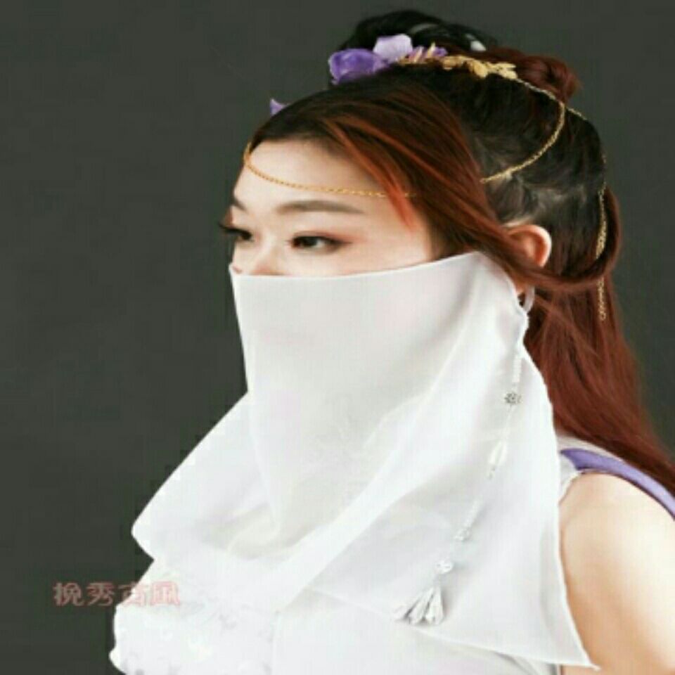 芭雅莲古风面纱挽秀古风面纱系带遮脸雪纺超仙女古装流苏汉服白色蒙面