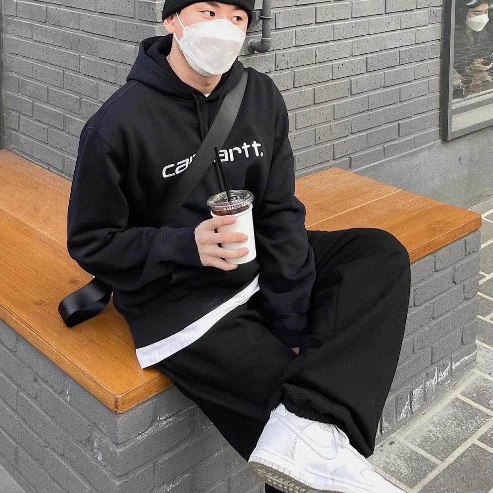 【jd优选】卡哈特carhartt卫衣wip刺绣字母连帽男女情侣宽松加绒灰色