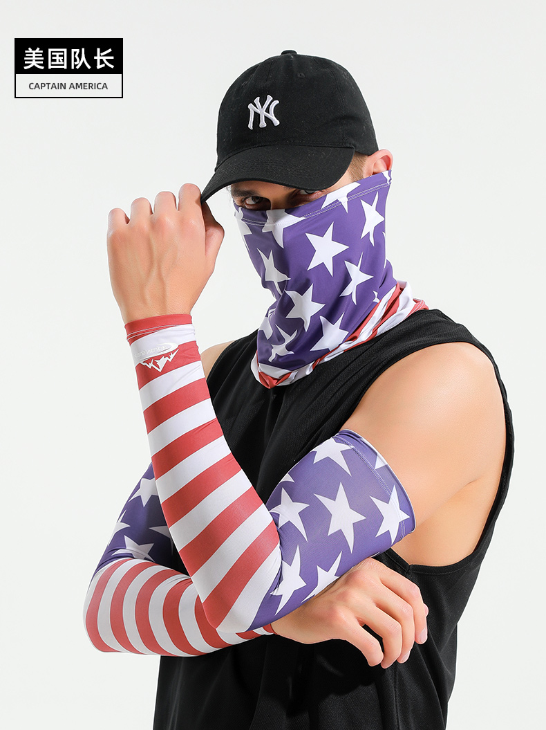 kuasu冰袖男潮夏季薄款运动风图案防晒袖套骑行开车不防紫外线手袖