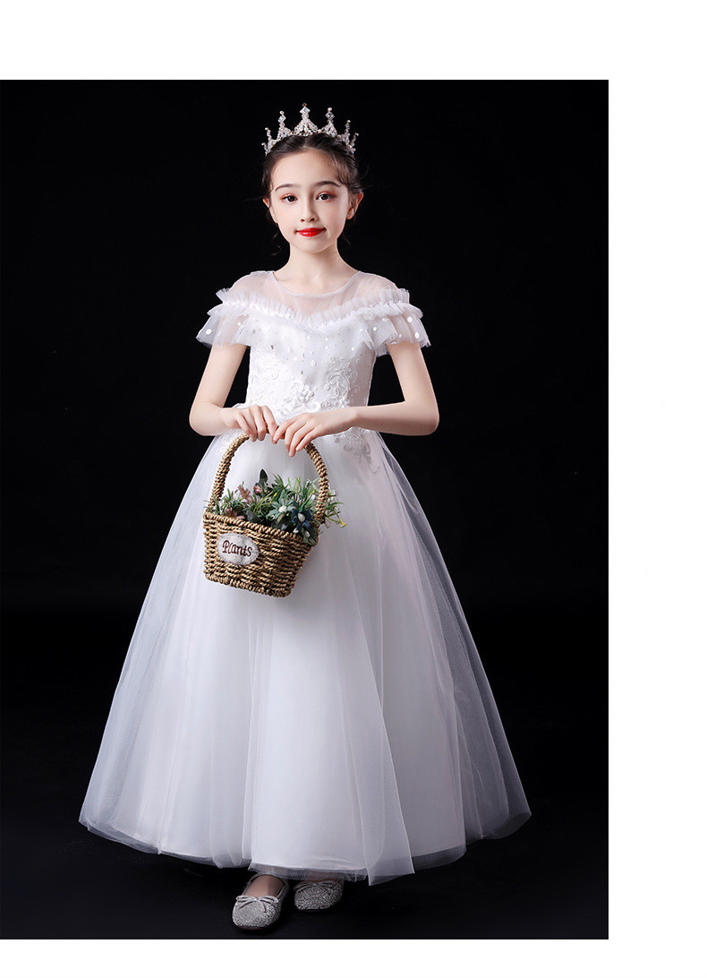 白纱裙女童胖女童连衣裙夏儿童礼服公主裙蓬蓬白纱裙中大童主持人钢琴