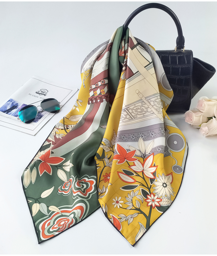 希伯帝奥品牌中国风苏州园林真丝斜纹绸丝巾大方巾桑蚕丝丝巾杭州丝绸