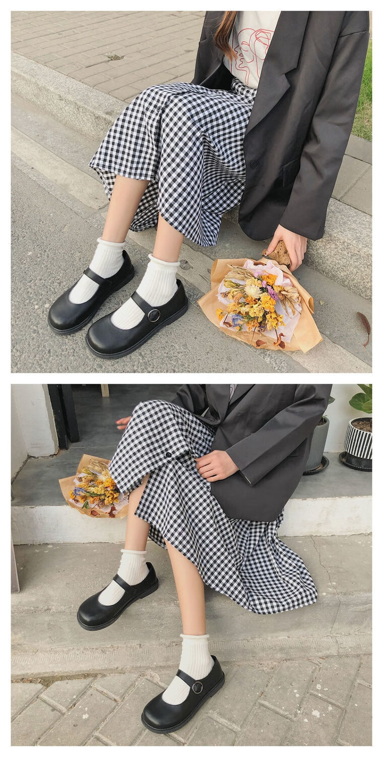 学生复古娃娃鞋jk鞋qq糖大头鞋女春秋lolita基础款猪腰子鞋一字扣