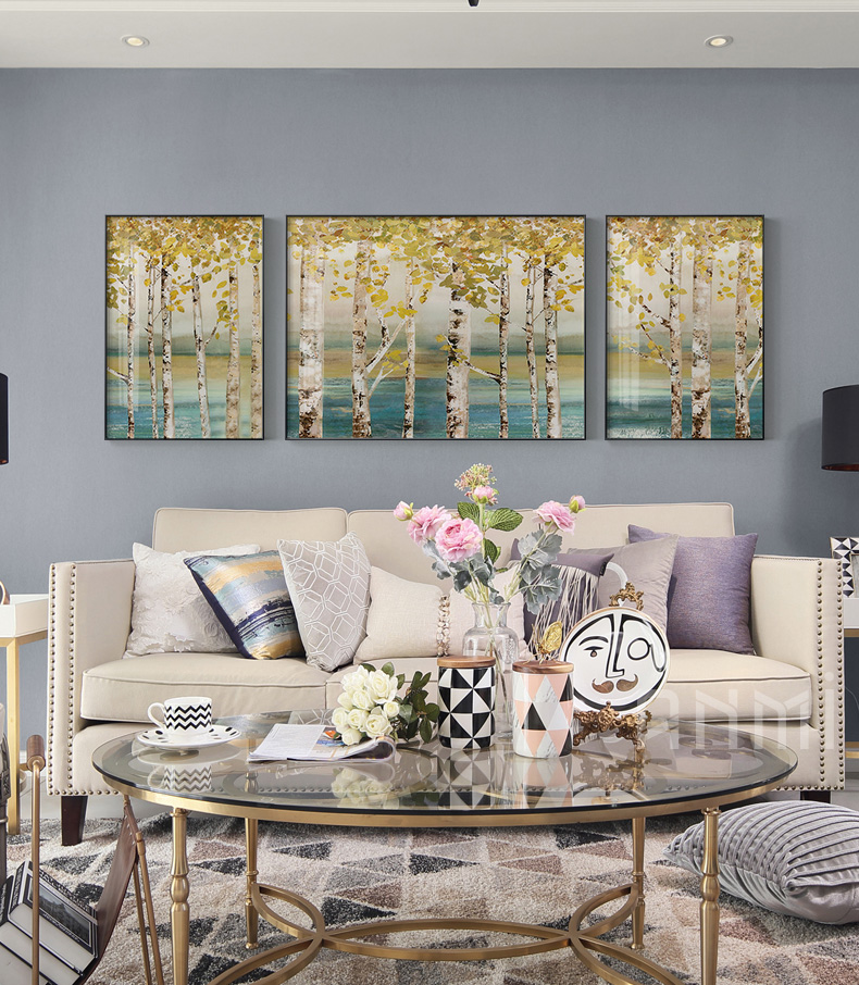 嘉桔客厅装饰画沙发背景墙挂画美式轻奢简美风格大气墙壁墙上墙画开枝