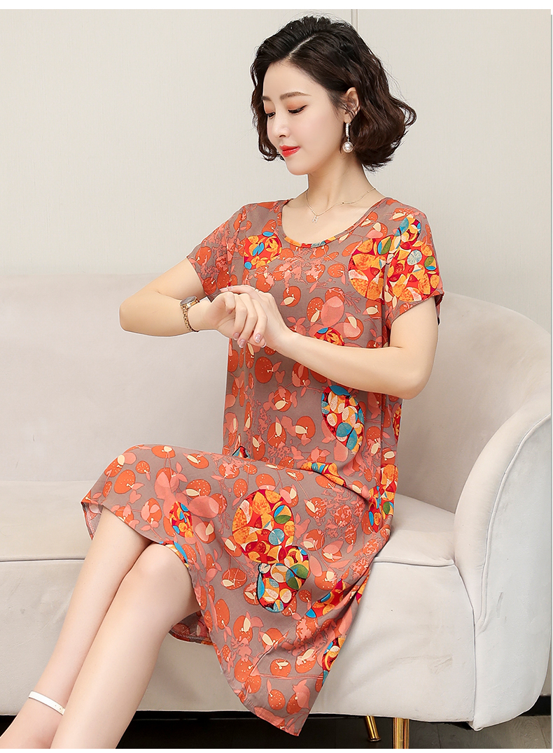 恒源祥彩羊高档轻奢中老年女装棉绸连衣裙外穿年轻款时尚中年妈妈夏装