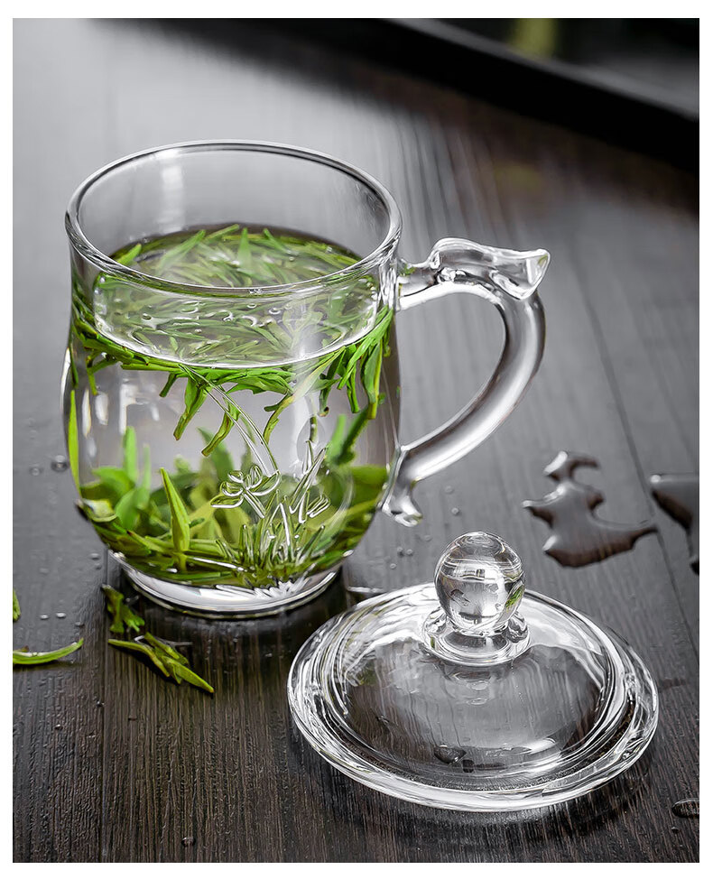 耐热玻璃杯家用加厚带把喝水杯子大容量带盖男泡茶杯透明茶水杯升级