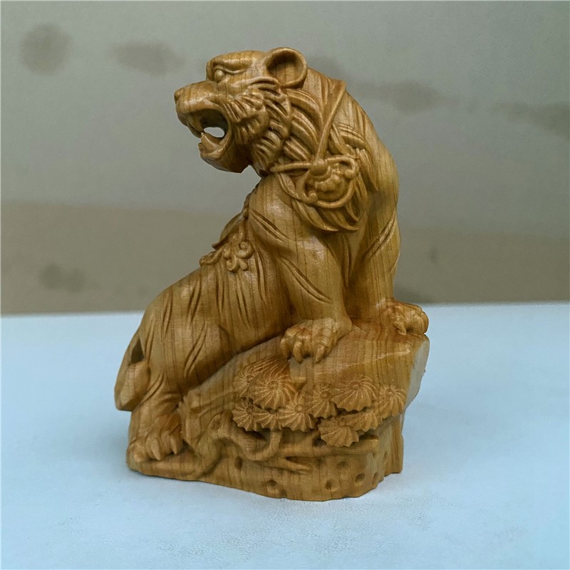 zcqbcy天然崖柏木上山虎木雕小摆件生肖动物小老虎车载实木装饰品手把