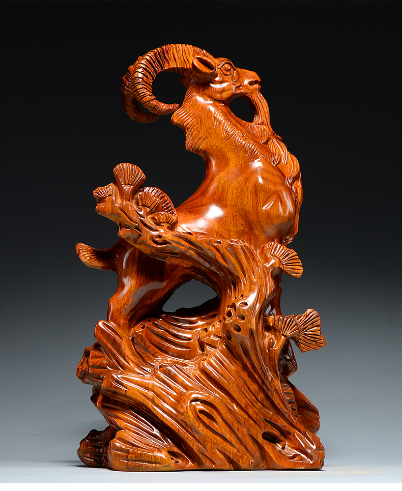 洁莱琳花梨木雕羊摆件十二生肖木羊家居办公室领头羊装饰开业新居送