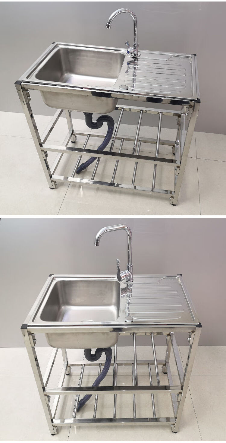 禧斯顿简易不锈钢水槽带支架平台洗碗池单槽落地架子操作台面厨房洗菜