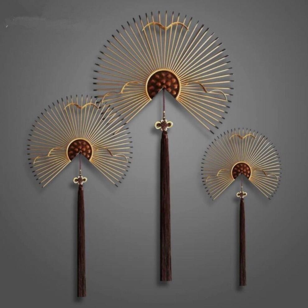 2022新款古风墙饰扇子挂墙装饰新中式铁艺壁挂古风扇子墙上装饰品轻奢