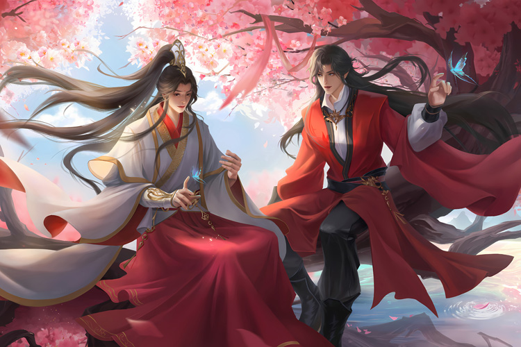 官方自营 天官赐福卷轴天官赐福海报定制壁纸挂画墙纸谢怜花城三郎花