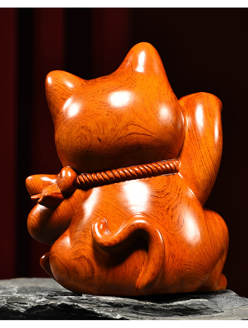 仙松品 木雕摆件招财猫实木质雕刻家居客厅办公店铺店面开业送木头