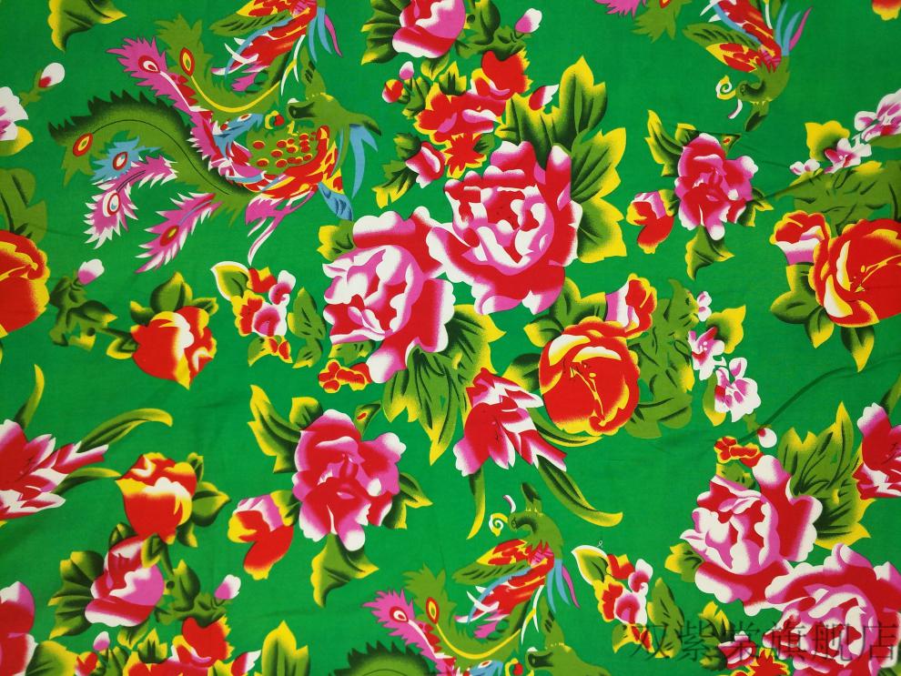 东北大花棉绸布料东北大花布凤凰牡丹装饰纯棉绸人造棉面料酒店农家乐