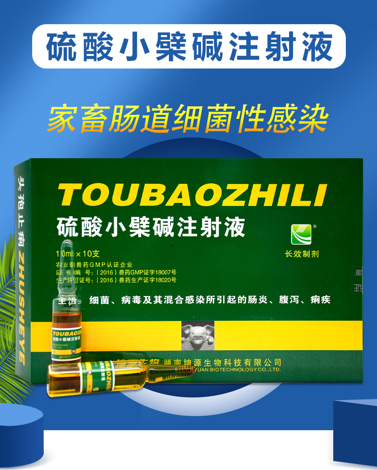 硫酸小檗碱注射液兽药黄连素兽用针剂牛羊猪用病毒性细菌性拉稀1盒