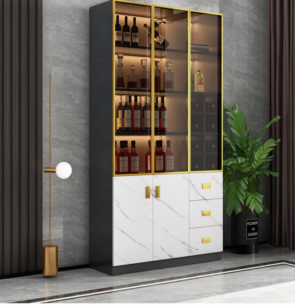 酒柜玻璃门酒柜展示柜玻璃门轻奢家用客厅餐边柜实木定制靠墙红酒置物