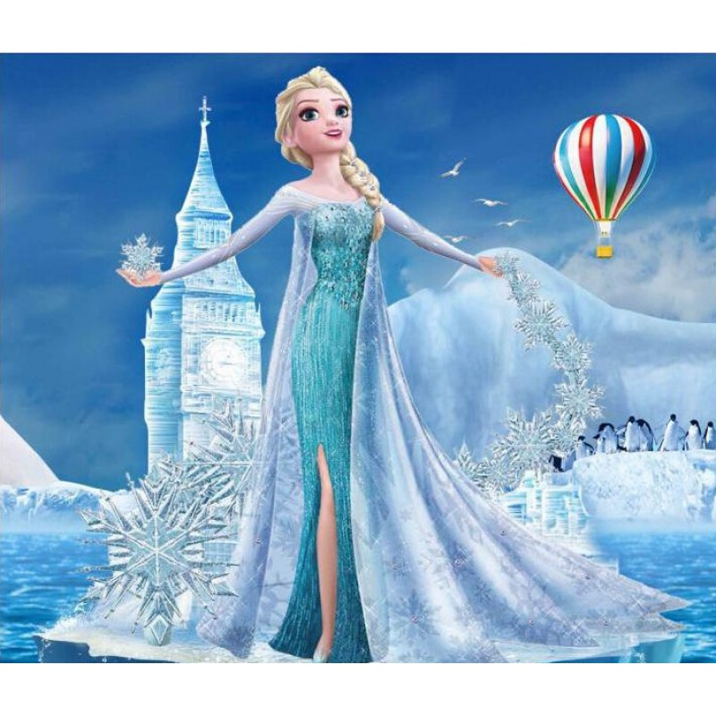 3d冰雪奇缘背景墙纸卧室儿童房壁纸女孩卡通公主房间装饰壁画墙布a款