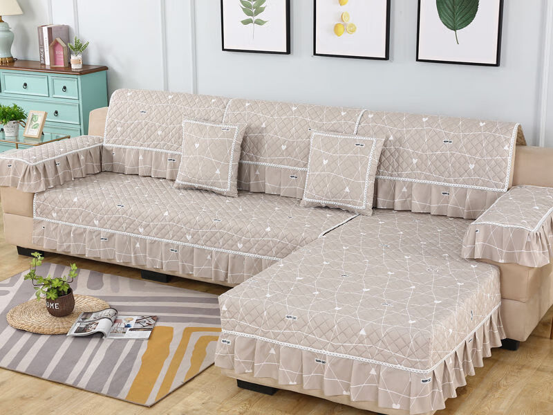 巾四季防滑可定制欧式沙发巾套罩沙发坐垫简约现代爱心藕荷色90120cm