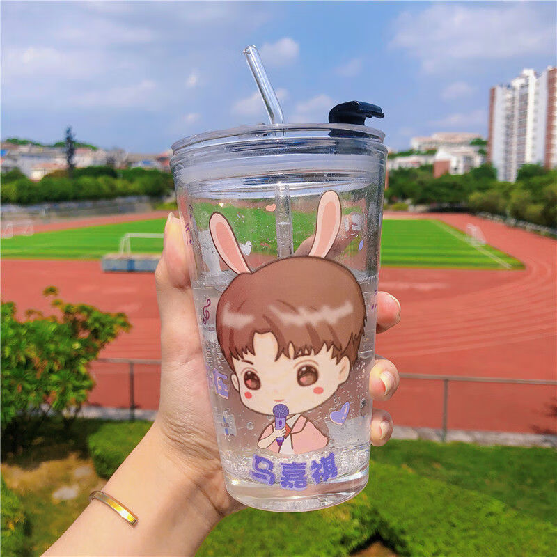tnt时代少年团同款水杯马嘉祺丁程鑫周边学生吸管杯应援玻璃杯子刘