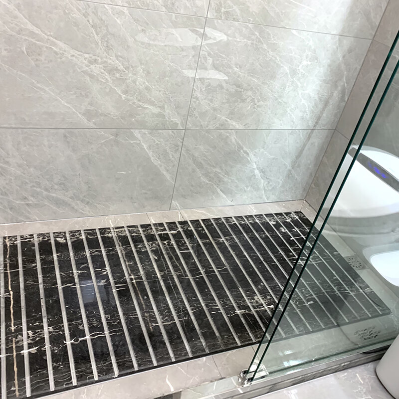 浴室淋浴房地石大理石天然防滑拉槽定制人造卫生间地面砖 浅灰色