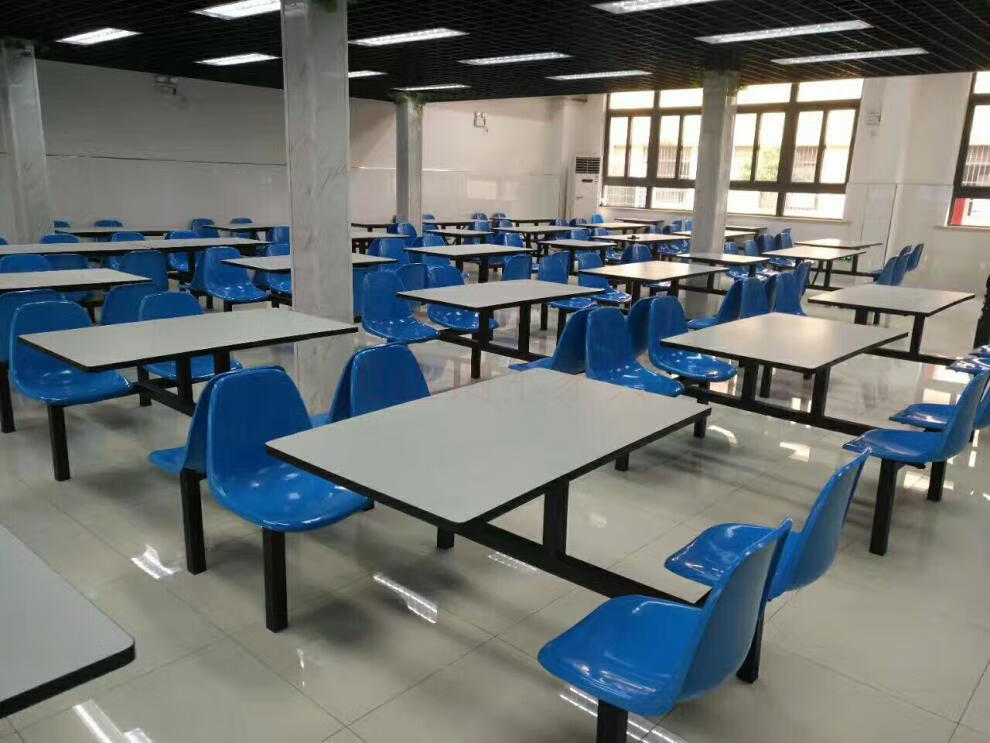 navcon食堂餐桌学校学生员工食堂四人六人八人靠背连体餐桌椅不锈钢