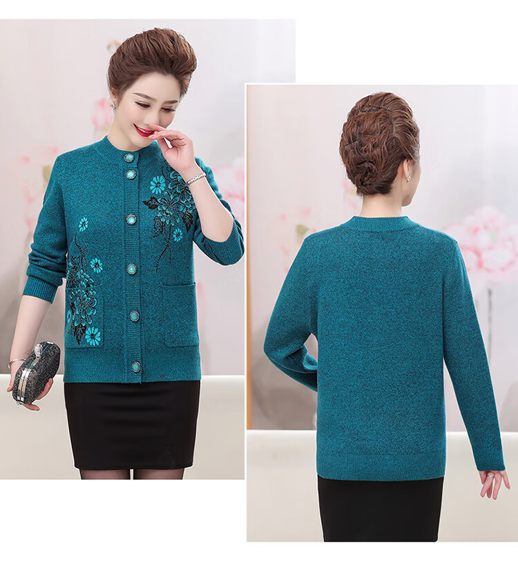 针织羊毛衫毛衣中老年人衫开衫对襟老太太毛衣加肥加大码宽松羊绒衫女