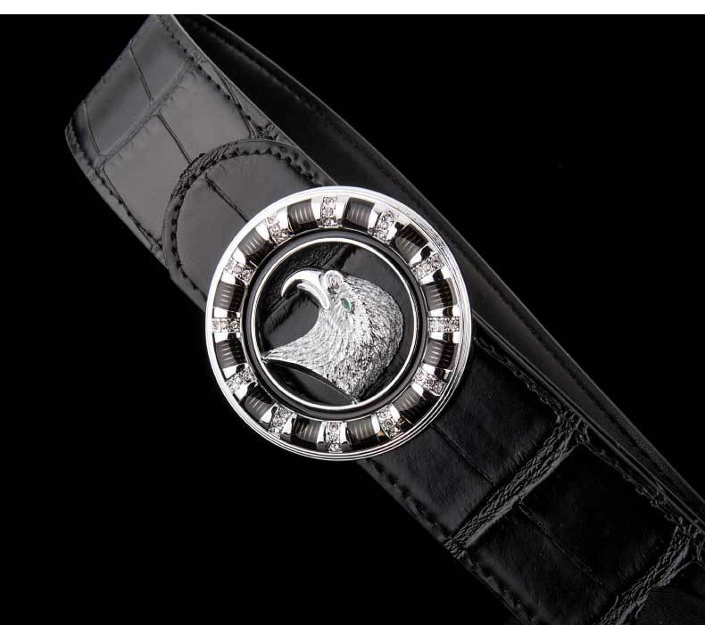 史蒂芬鹰头皮带男士鳄鱼皮纹时尚平滑扣腰带礼盒装 鳄鱼纹黑色 金扣