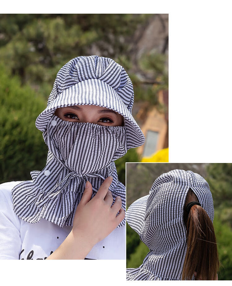 防晒帽子遮脸脖子一体遮阳帽子女夏天防晒帽口罩骑车遮脸韩版新款圆脸