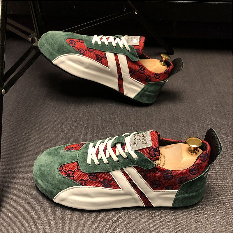 小丑鞋男秋冬男鞋透气拼色休闲运动鞋包跟内增高小丑萌百搭潮7710绿色