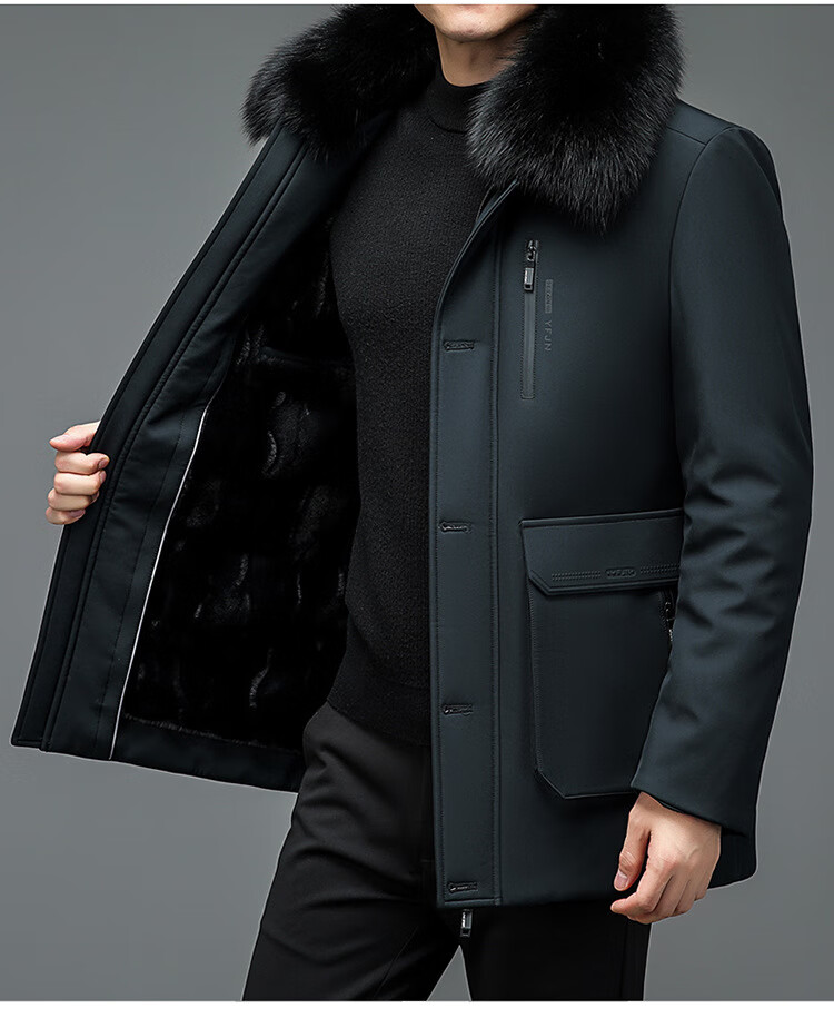 皮尔卡丹官方旗舰男装 中老年派克服男中长款皮毛一体大衣拆卸内胆