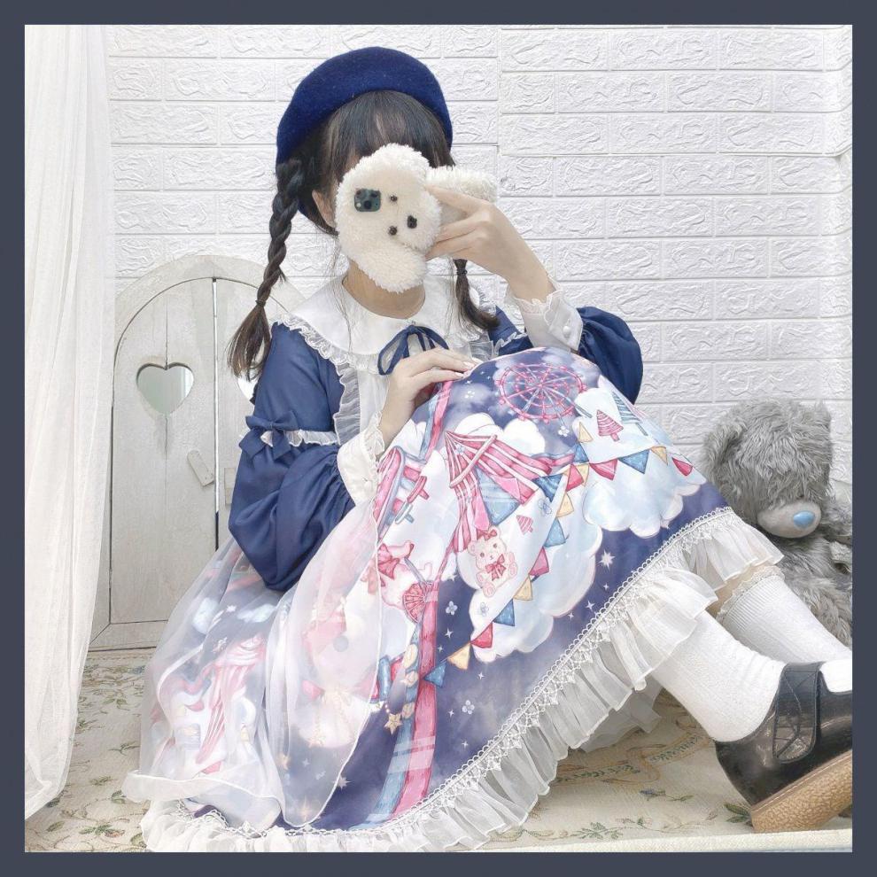 正版兔子爱丽丝jsk原创lolita洛丽塔洋装可爱萝莉连衣裙子夏全套绀色