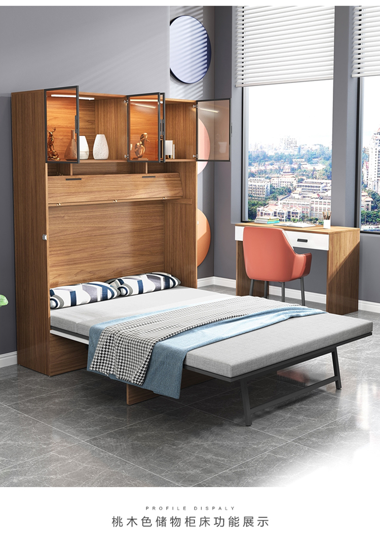 好货时尚折叠床柜午休床家用隐形床书桌书架组合多功能书柜一体办公室