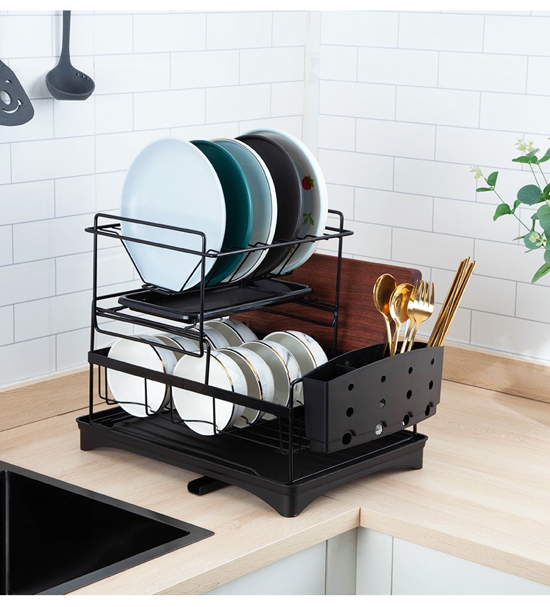 厨房碗碟沥水架篮碗筷收纳架置物架家用放沥碗架放碗收纳盒小型 黑色