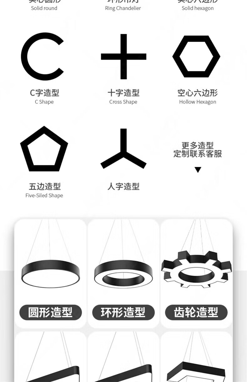 4，拉伯塔（LABOT）led辦公室吊燈圓形創意造型燈六邊形健身房網咖商場超市組郃拼接 空心六邊形40cm黑框白光