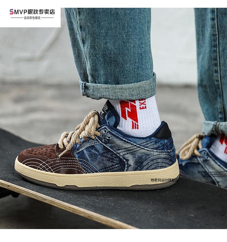 bape潮牌aape香港小众设计感男鞋牛仔板鞋春季新款情侣国潮复古鞋子大