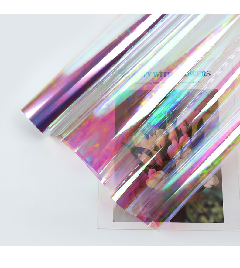 镭射糖纸透明糖果包装纸彩虹膜渐变幻彩膜纸彩色珠光纸玻璃纸花五七彩
