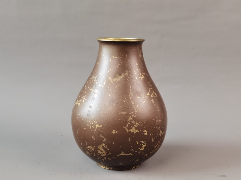 德曼柯 日本高岗铜器花道花艺花器禅意铸铜花瓶花插花入复古铜瓶e8月
