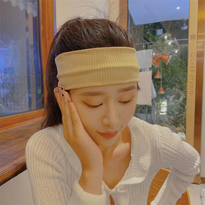 运动汗巾 头戴 汗巾头戴女夏瑜伽健身简约纯色宽边束发头带男士跑步吸