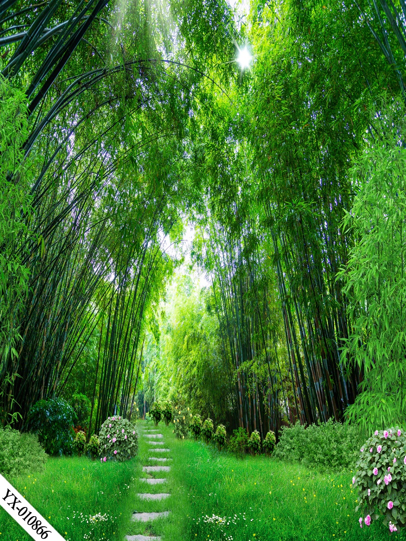 直播背景布3d立体直播间装饰主播竹林山水田园外景快手网红背景墙
