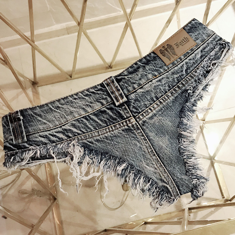 流贝 一分裤女潮女超低腰露臀屁股蛋pp热裤怀旧色性感三角牛仔超短裤
