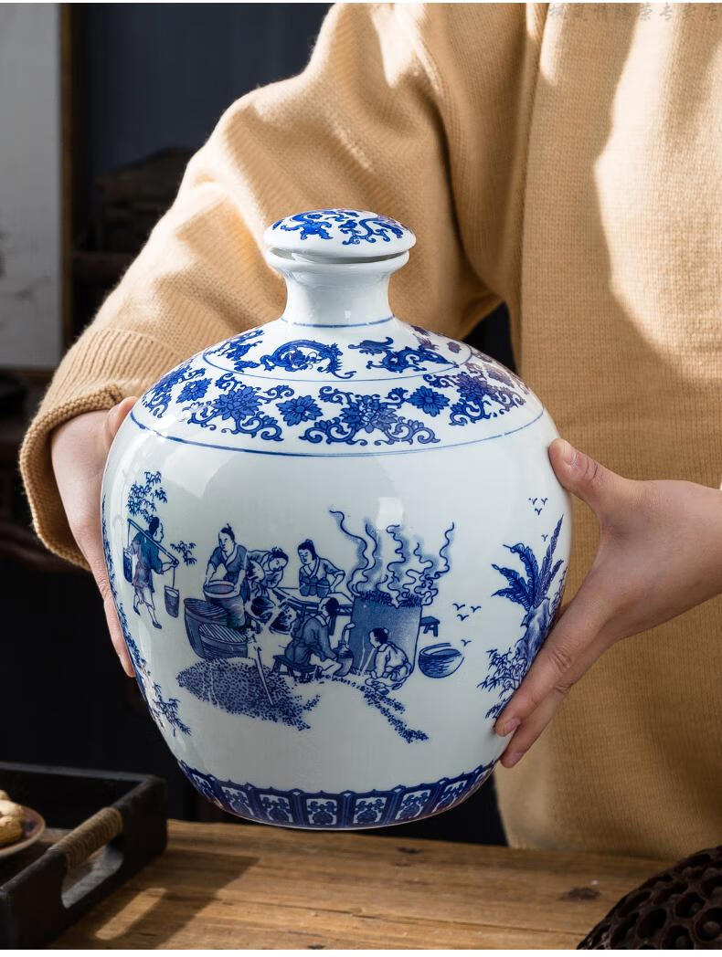 青花瓷酒坛景德镇青花瓷酒坛陶瓷泡酒瓶10斤装密封空酒瓶储存藏酒壶酒