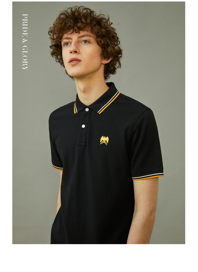 plory春夏季休闲时尚撞色老鹰logo刺绣polo衫男麻灰色165