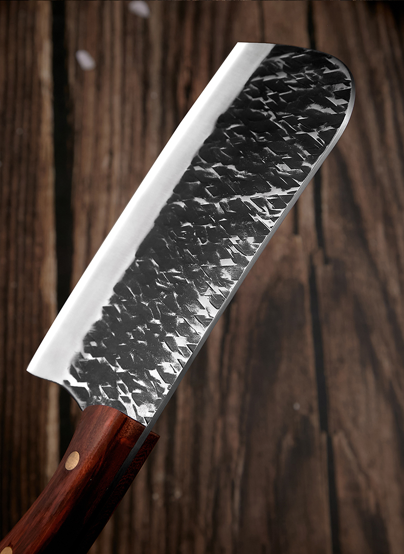 李麻子家用圆头切片切肉蔬菜刀手工锻打户撒夹钢刀具厨房锋利