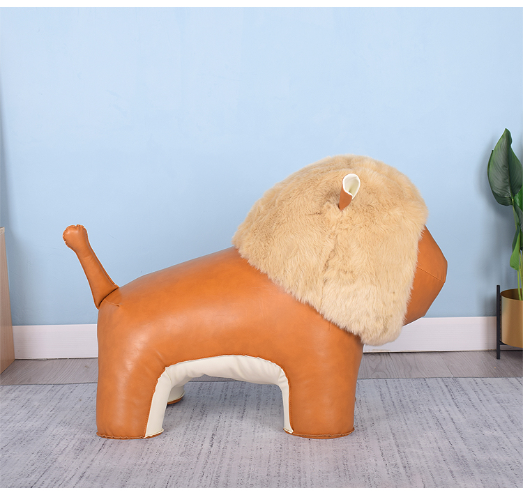 创意超大型动物凳家居摆件橱窗皮质狮子凳子卡通造型沙发座椅 银色/大